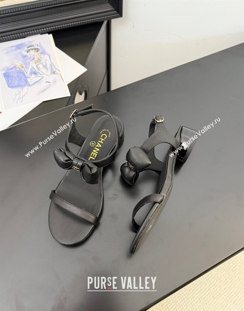 Chanel Lambskin Heel Sandals 4cm with Bow Black 2025 G46193 (MD-250416019)