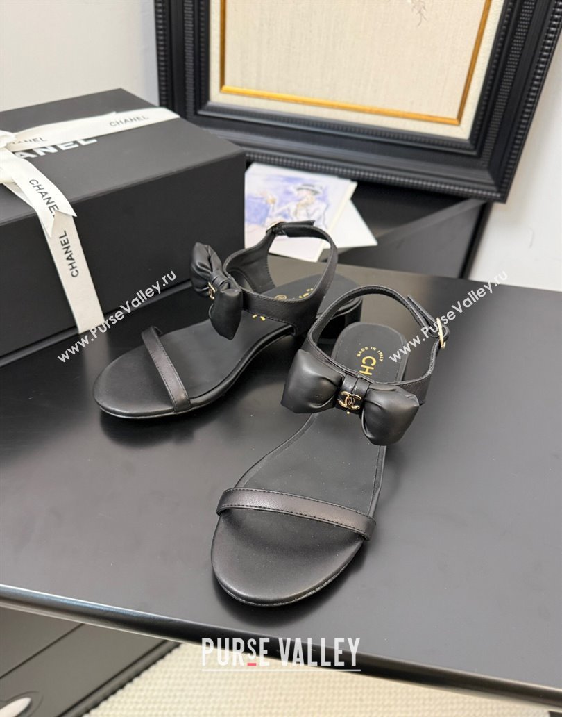 Chanel Lambskin Heel Sandals 4cm with Bow Black 2025 G46193 (MD-250416019)