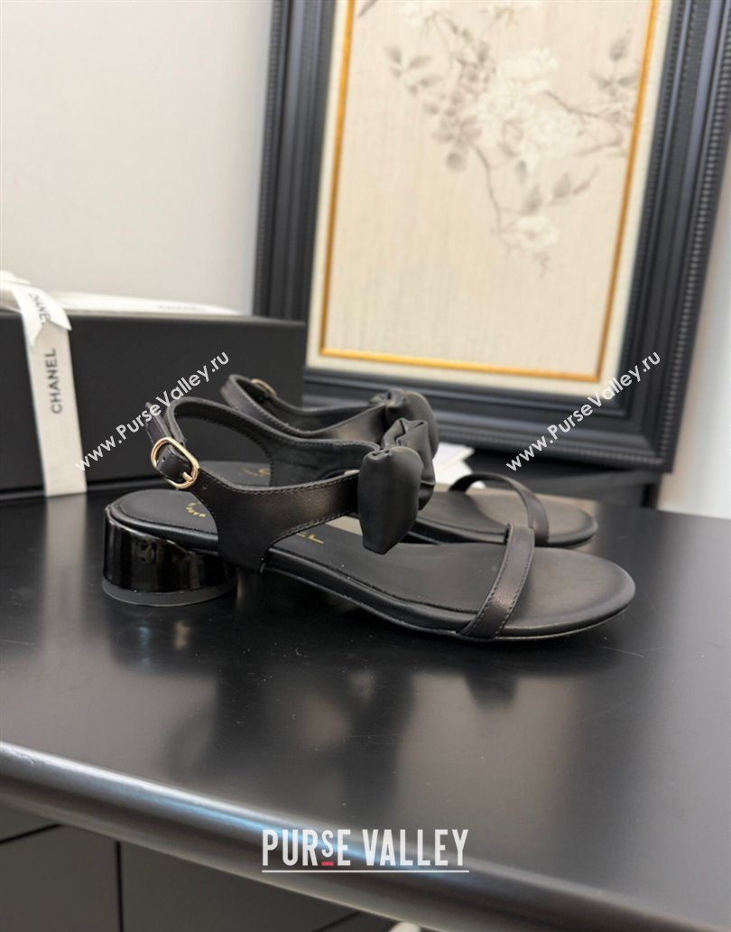 Chanel Lambskin Heel Sandals 4cm with Bow Black 2025 G46193 (MD-250416019)