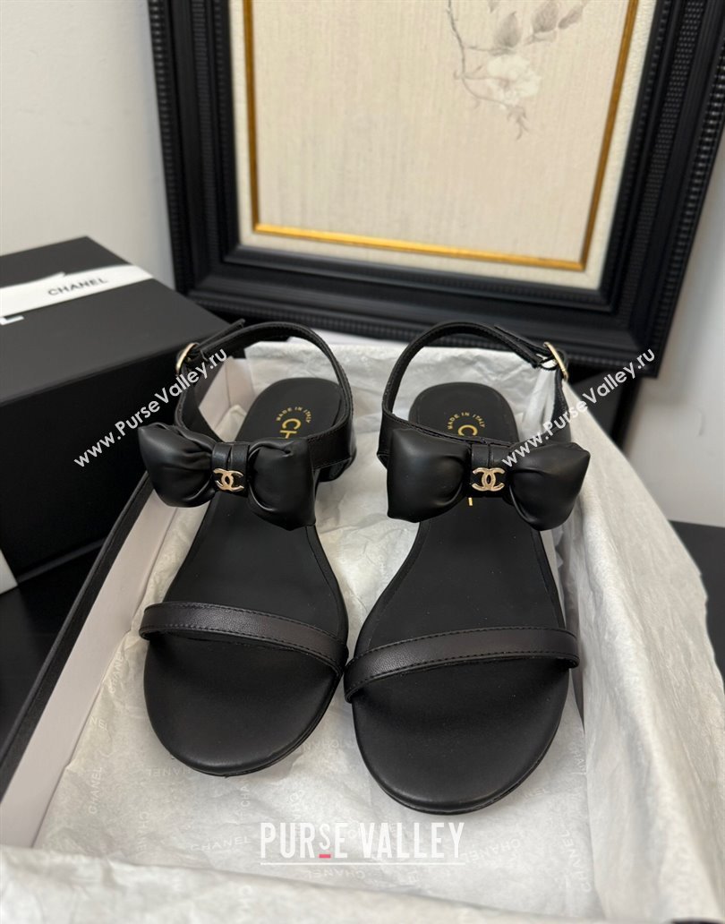 Chanel Lambskin Heel Sandals 4cm with Bow Black 2025 G46193 (MD-250416019)