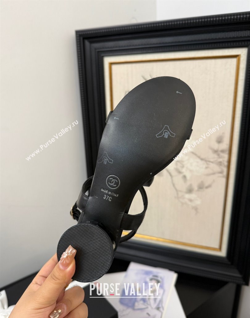 Chanel Lambskin Heel Sandals 4cm with Bow Black 2025 G46193 (MD-250416019)