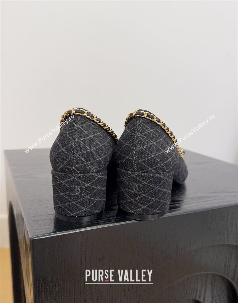 Chanel Quilted Denim Pumps with Chain Bow Black 2025 CH041605 (MD-250416036)