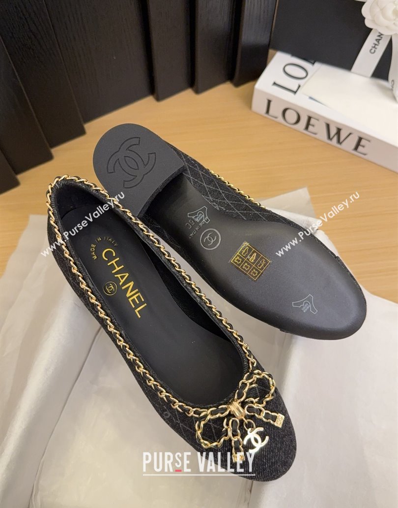 Chanel Quilted Denim Pumps with Chain Bow Black 2025 CH041605 (MD-250416036)