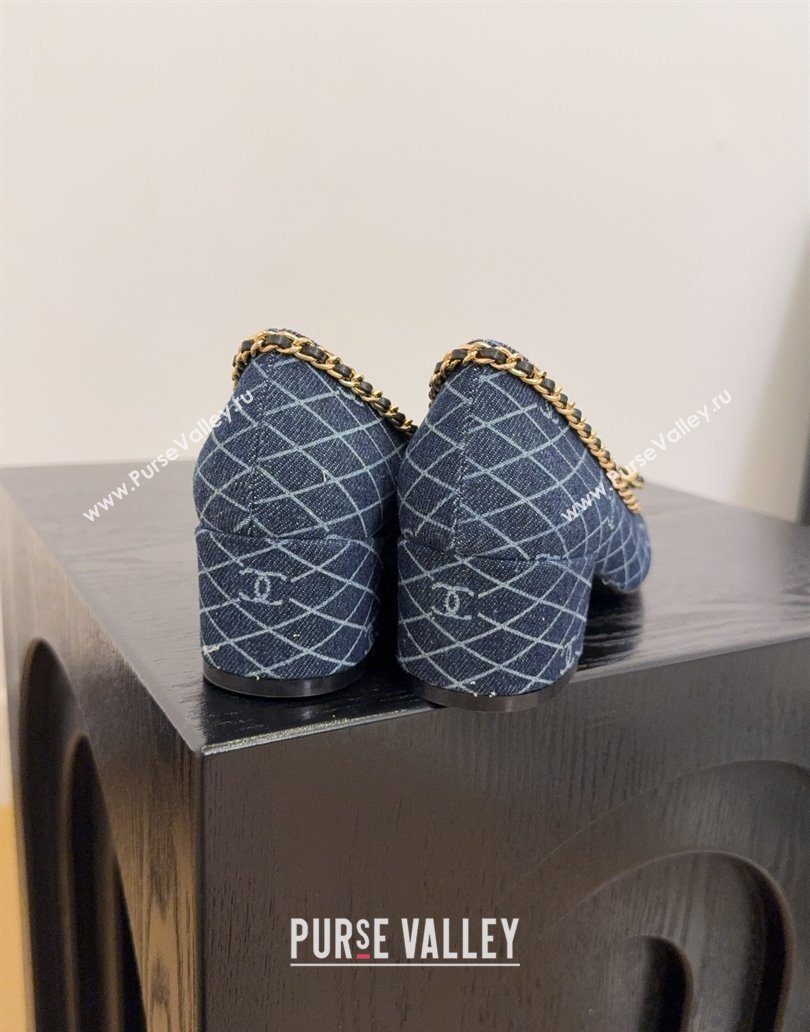 Chanel Quilted Denim Pumps with Chain Bow Dark Blue 2025 CH041605 (MD-250416037)