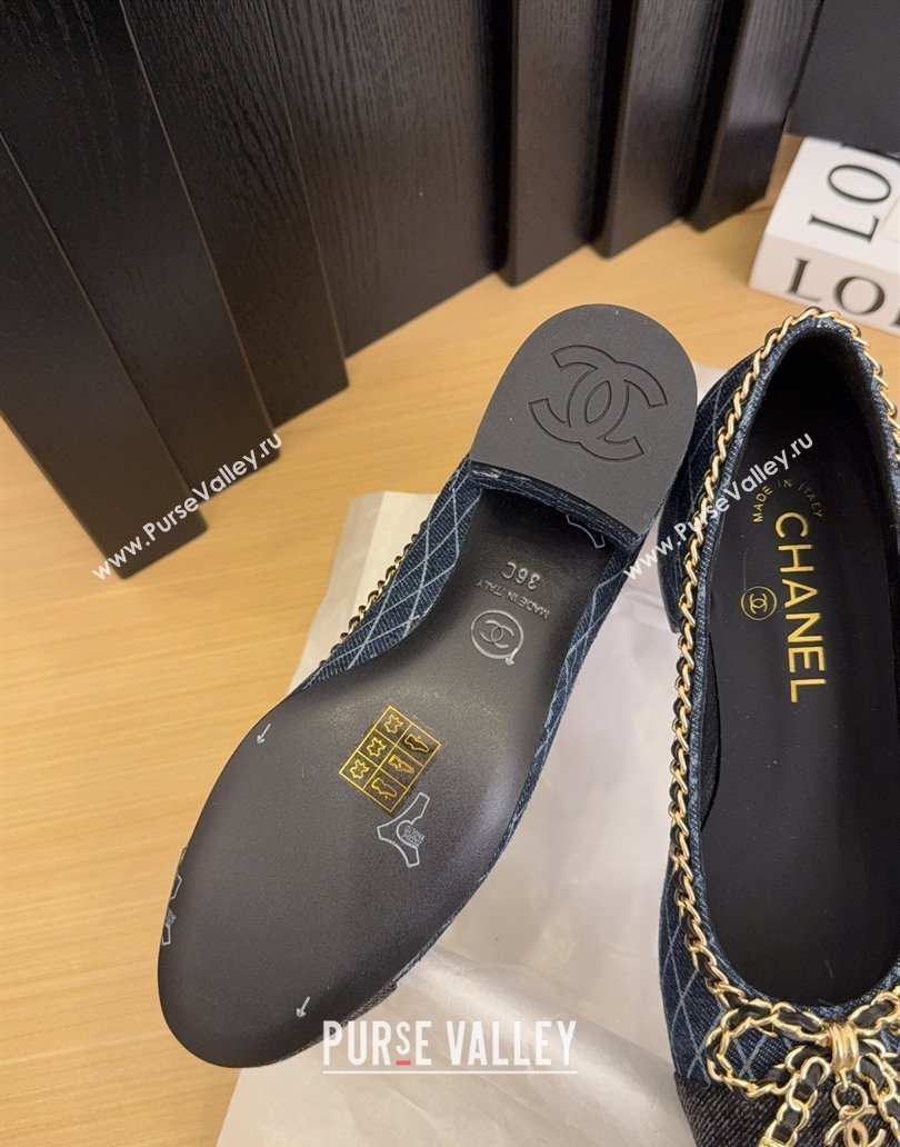 Chanel Quilted Denim Pumps with Chain Bow Dark Blue 2025 CH041605 (MD-250416037)