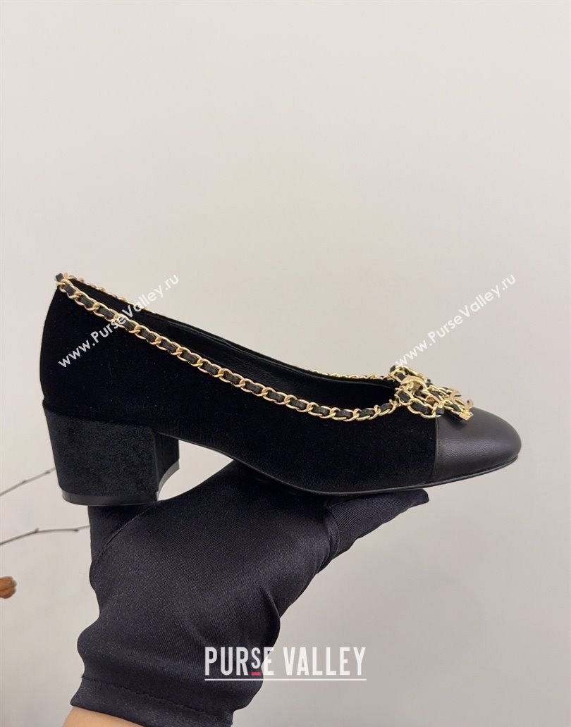 Chanel Velvet Pumps with Chain Bow Black 2025 CH041605 (MD-250416039)
