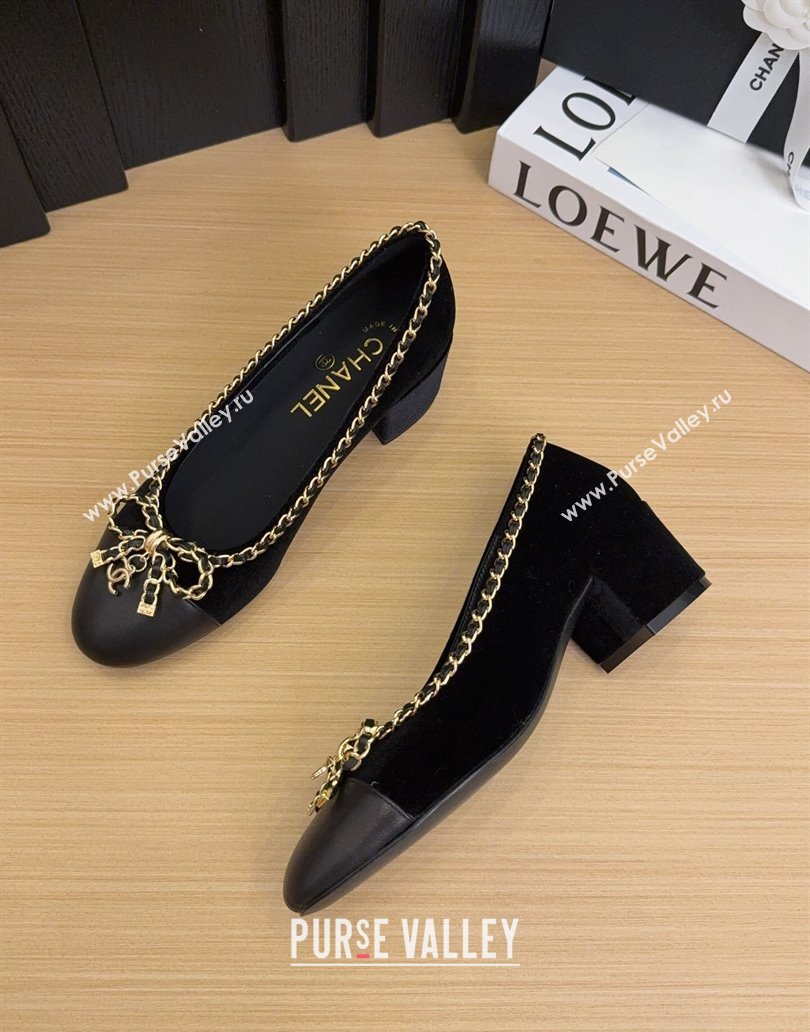 Chanel Velvet Pumps with Chain Bow Black 2025 CH041605 (MD-250416039)