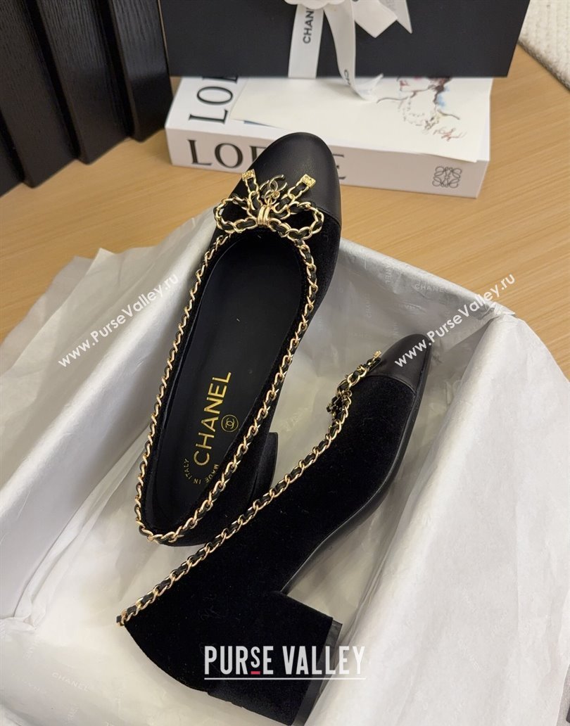 Chanel Velvet Pumps with Chain Bow Black 2025 CH041605 (MD-250416039)