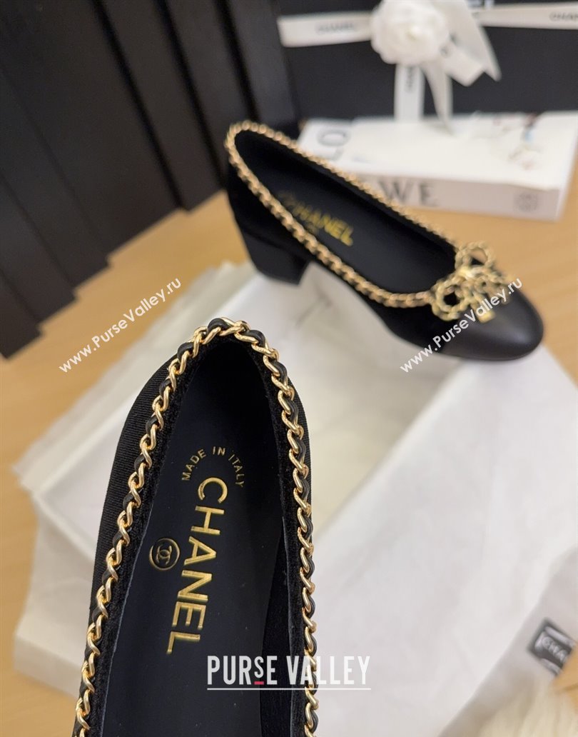 Chanel Velvet Pumps with Chain Bow Black 2025 CH041605 (MD-250416039)