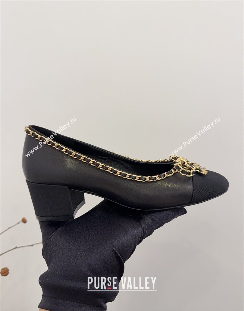 Chanel Calfskin Pumps with Chain Bow Black 2025 CH041605 (MD-250416040)