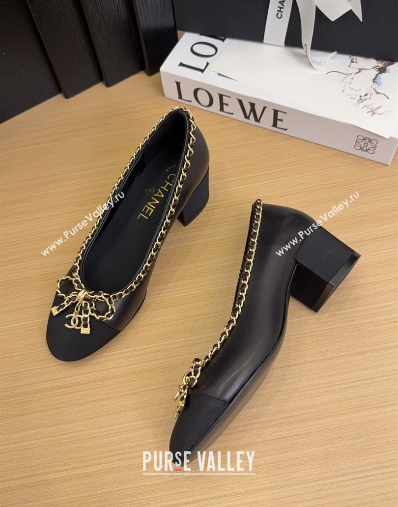 Chanel Calfskin Pumps with Chain Bow Black 2025 CH041605 (MD-250416040)