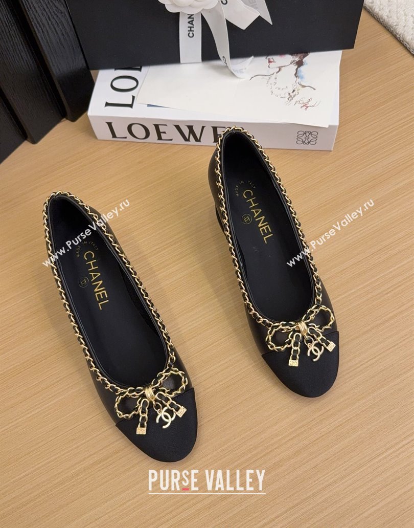 Chanel Calfskin Pumps with Chain Bow Black 2025 CH041605 (MD-250416040)