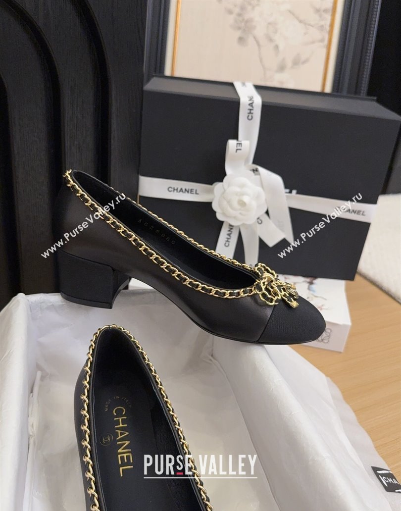 Chanel Calfskin Pumps with Chain Bow Black 2025 CH041605 (MD-250416040)