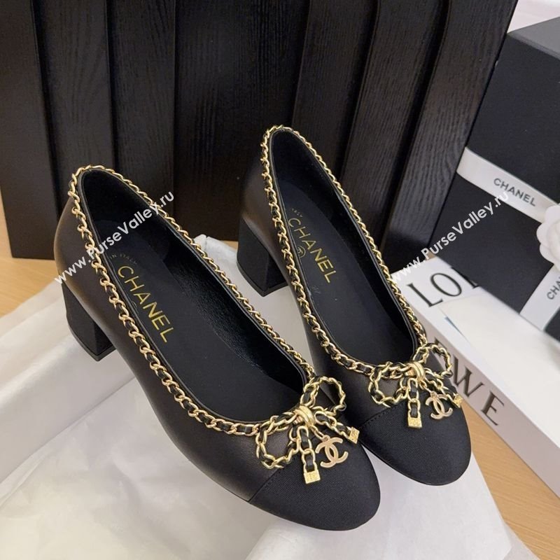 Chanel Calfskin Pumps with Chain Bow Black 2025 CH041605 (MD-250416040)
