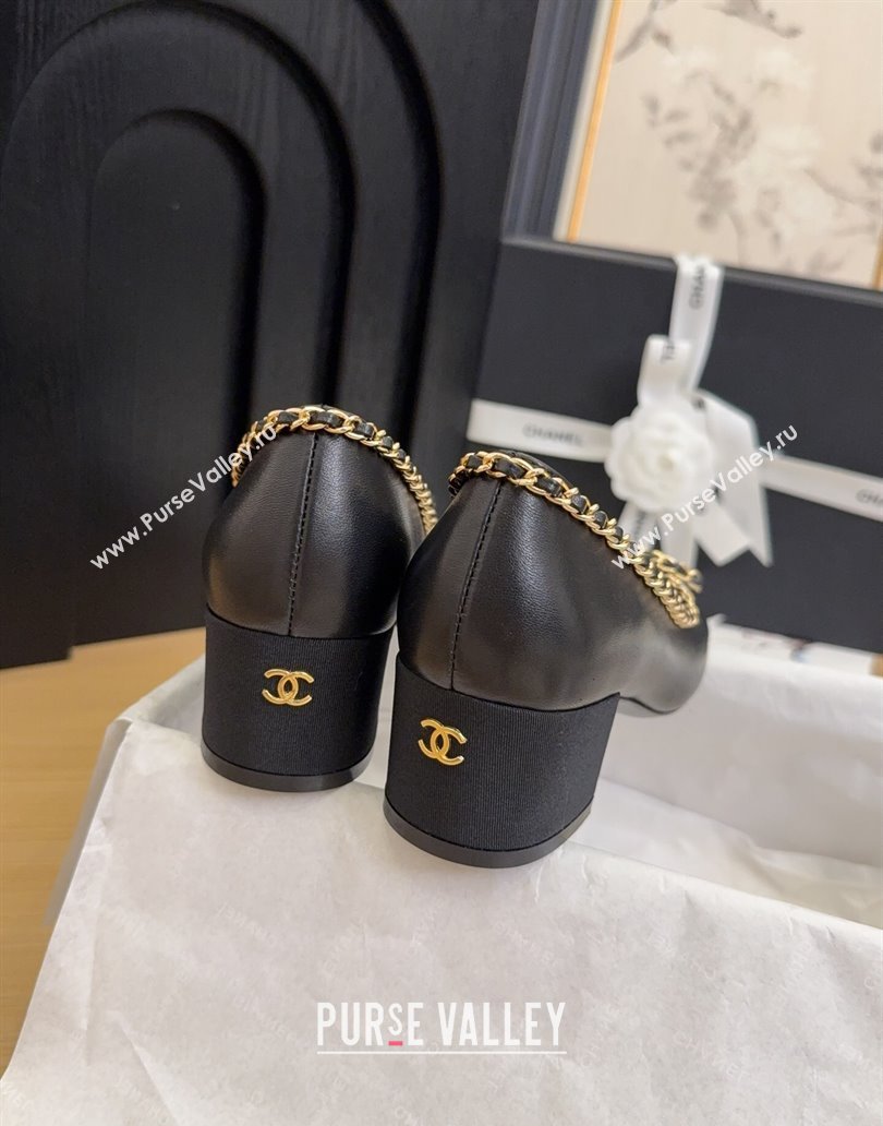 Chanel Calfskin Pumps with Chain Bow Black 2025 CH041605 (MD-250416040)