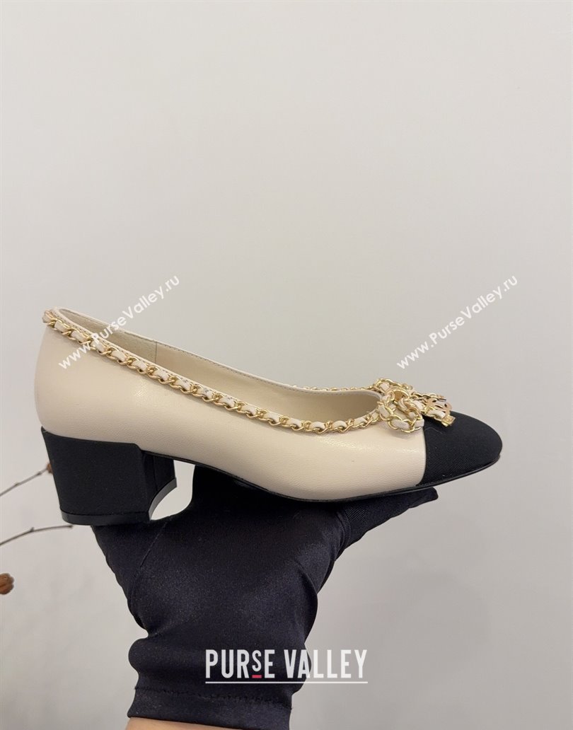 Chanel Calfskin Pumps with Chain Bow White 2025 CH041605 (MD-250416041)