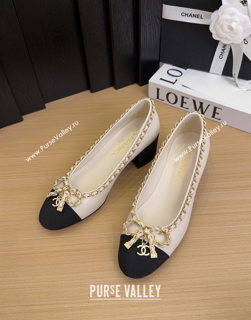 Chanel Calfskin Pumps with Chain Bow White 2025 CH041605 (MD-250416041)