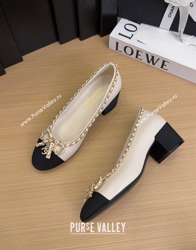 Chanel Calfskin Pumps with Chain Bow White 2025 CH041605 (MD-250416041)