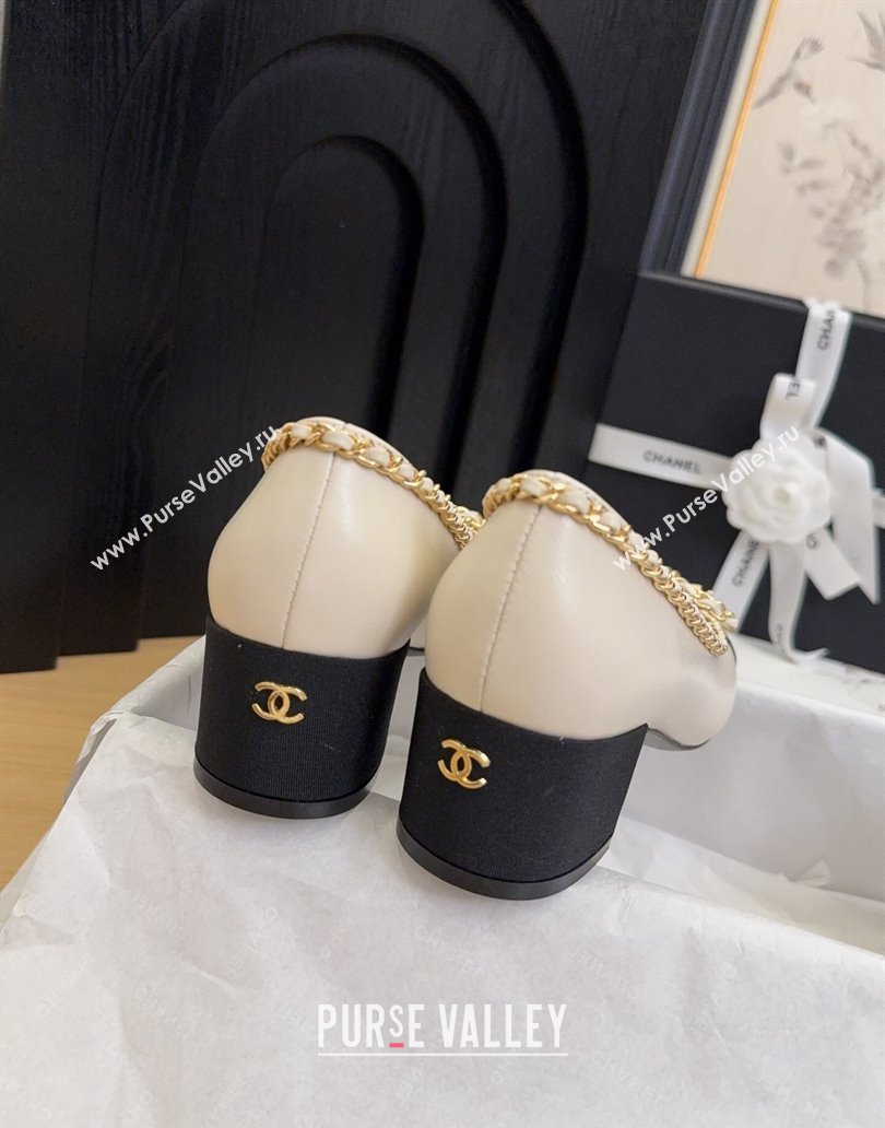 Chanel Calfskin Pumps with Chain Bow White 2025 CH041605 (MD-250416041)