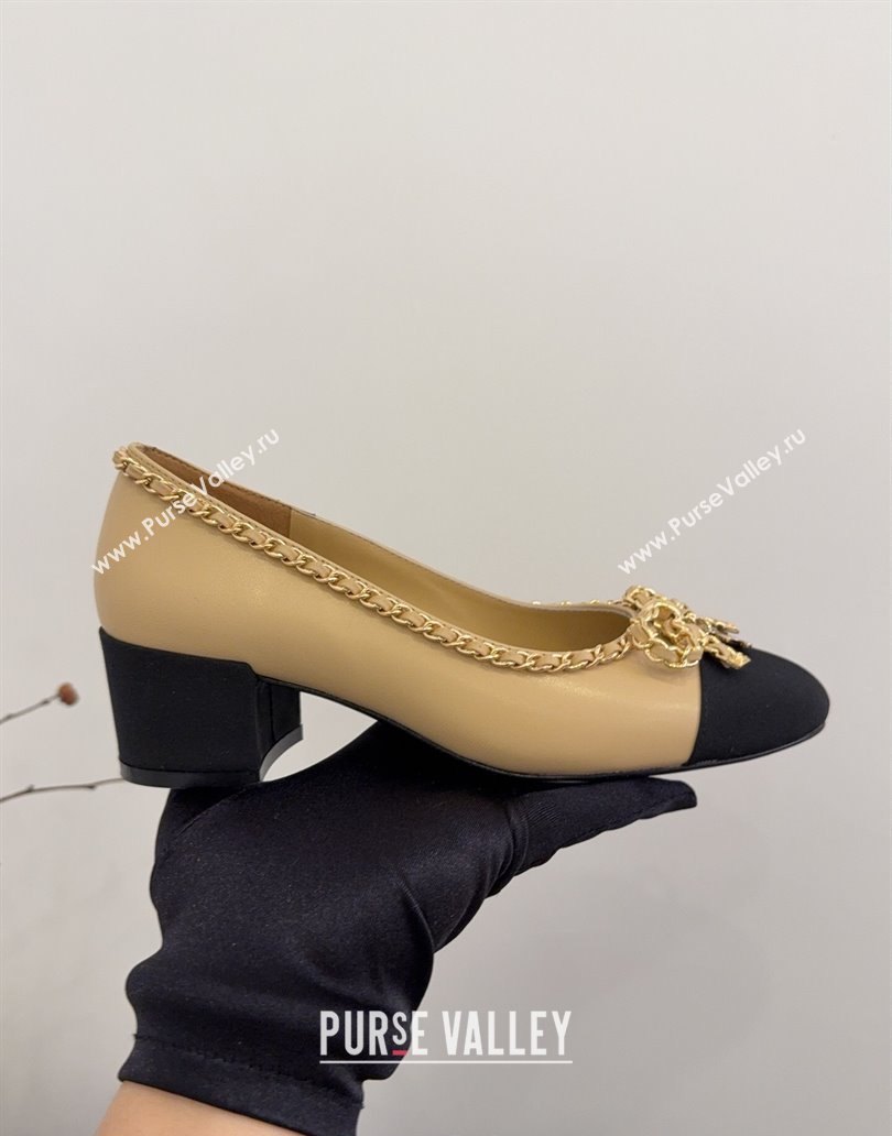 Chanel Calfskin Pumps with Chain Bow Beige 2025 CH041605 (MD-250416042)