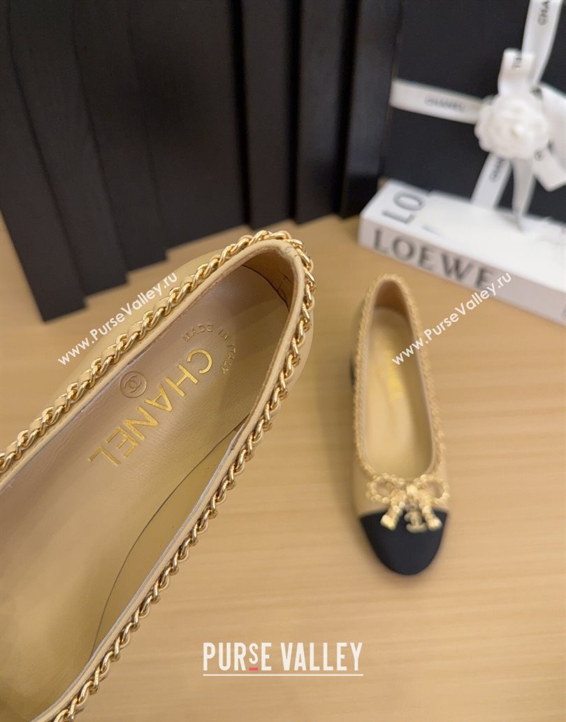 Chanel Calfskin Pumps with Chain Bow Beige 2025 CH041605 (MD-250416042)