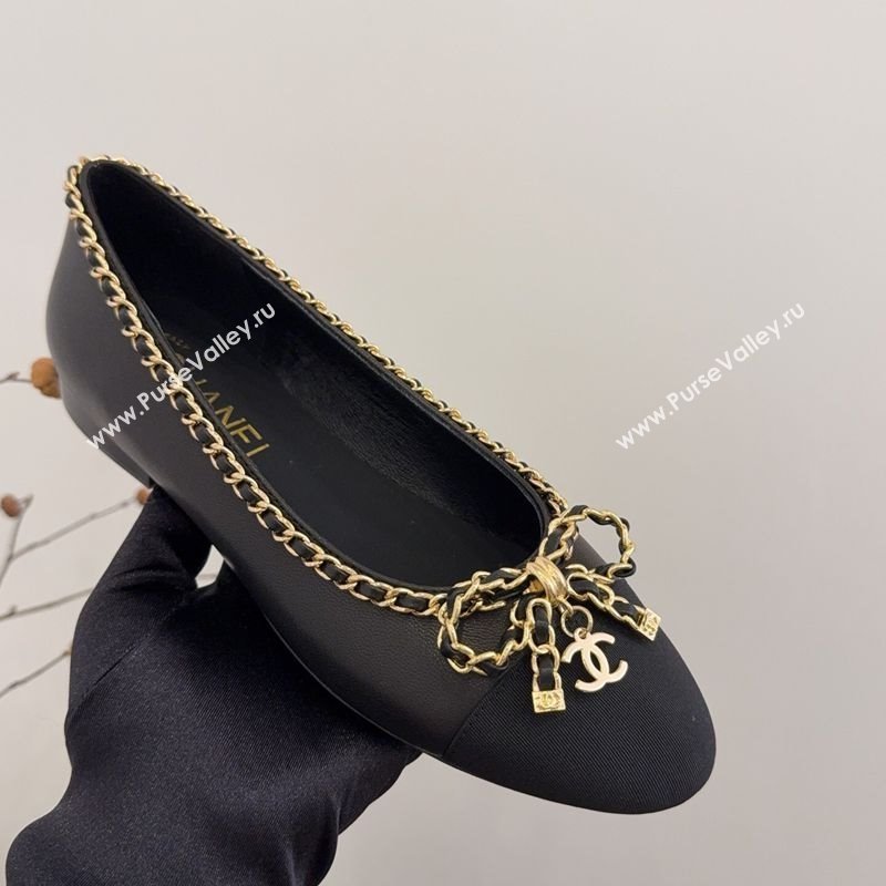 Chanel Calfskin Ballet Flats with Chain Bow Black 2025 CH041605 (MD-250416043)