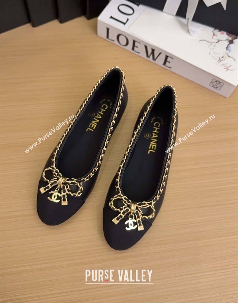 Chanel Calfskin Ballet Flats with Chain Bow Black 2025 CH041605 (MD-250416043)