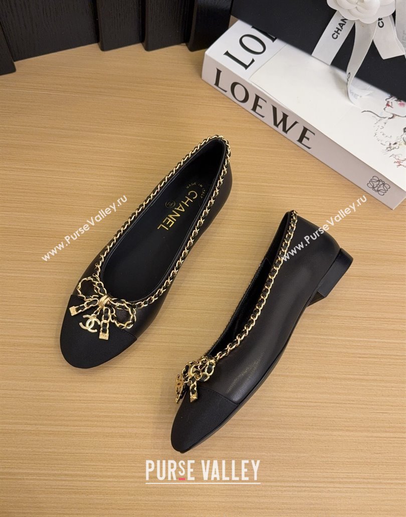 Chanel Calfskin Ballet Flats with Chain Bow Black 2025 CH041605 (MD-250416043)