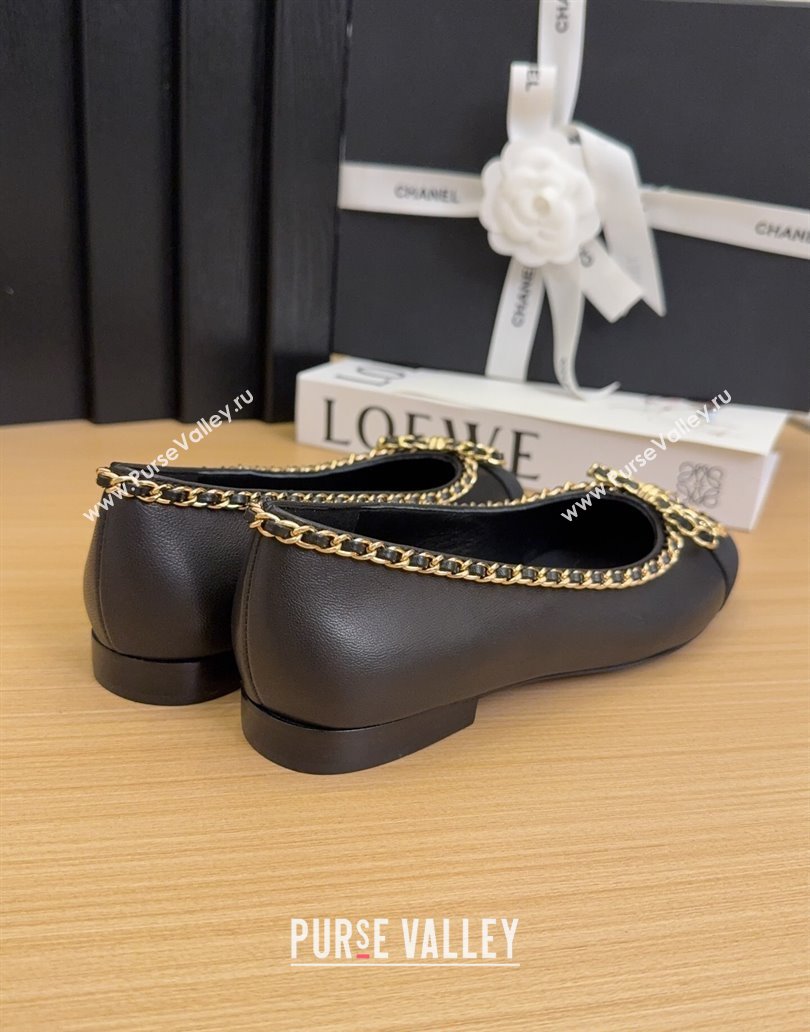 Chanel Calfskin Ballet Flats with Chain Bow Black 2025 CH041605 (MD-250416043)