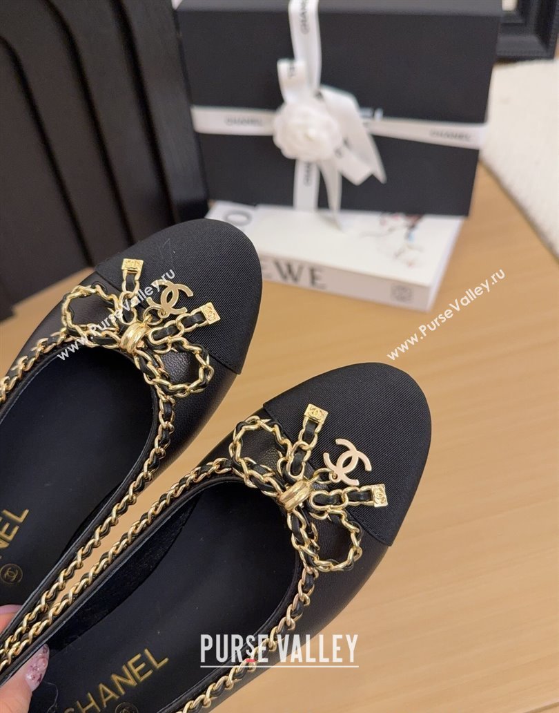 Chanel Calfskin Ballet Flats with Chain Bow Black 2025 CH041605 (MD-250416043)