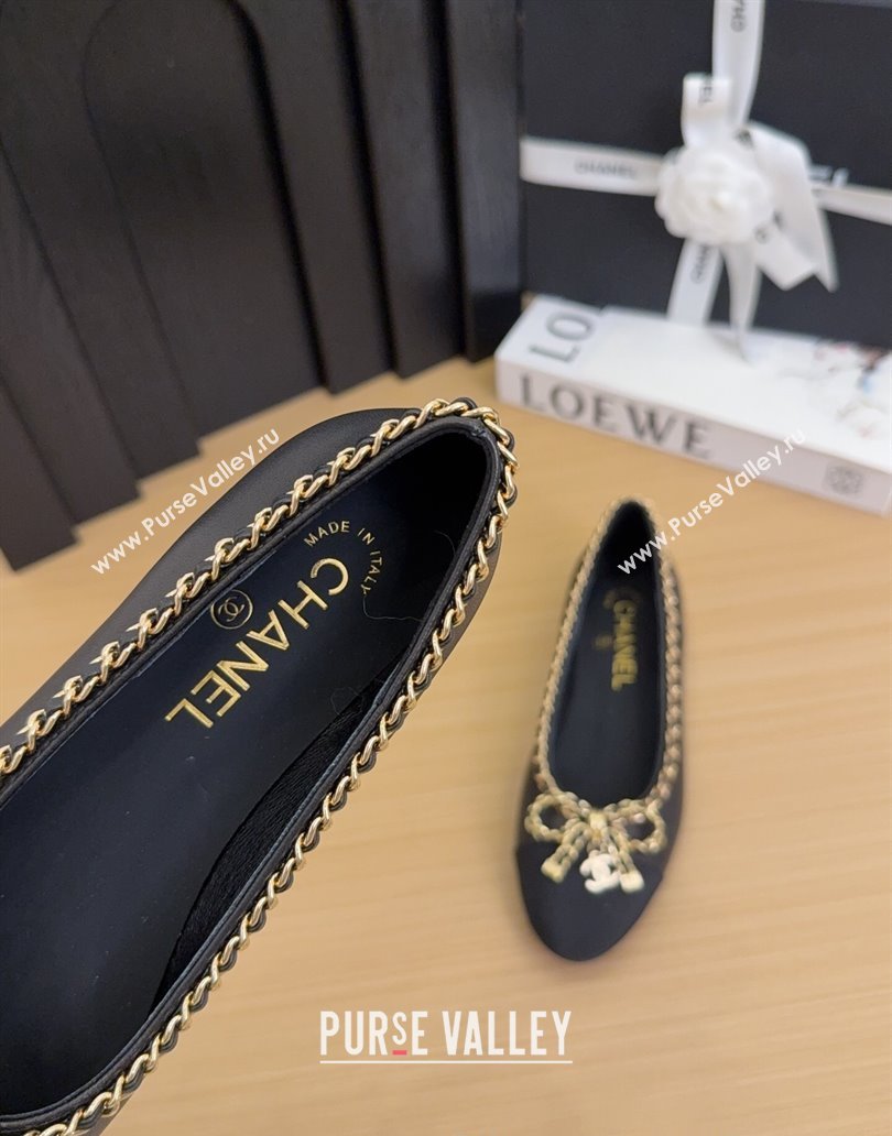 Chanel Calfskin Ballet Flats with Chain Bow Black 2025 CH041605 (MD-250416043)