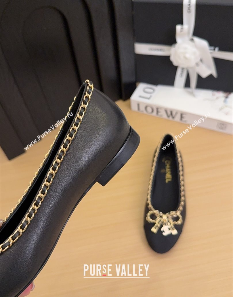 Chanel Calfskin Ballet Flats with Chain Bow Black 2025 CH041605 (MD-250416043)