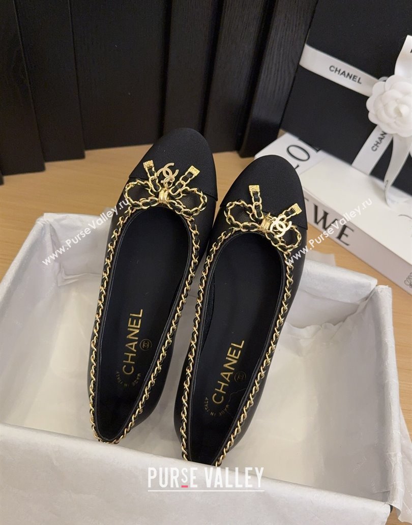 Chanel Calfskin Ballet Flats with Chain Bow Black 2025 CH041605 (MD-250416043)