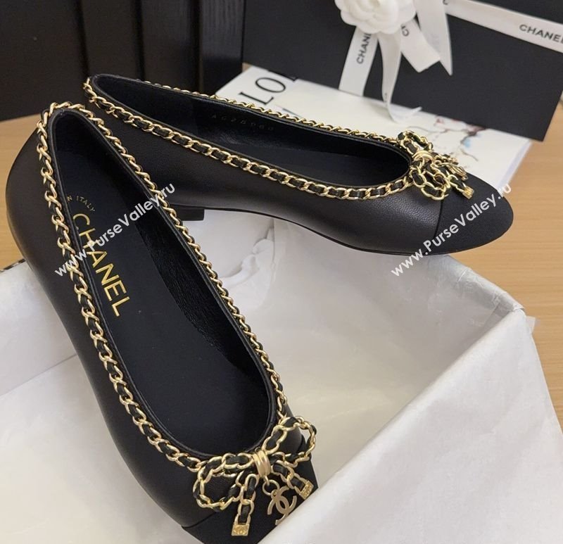Chanel Calfskin Ballet Flats with Chain Bow Black 2025 CH041605 (MD-250416043)