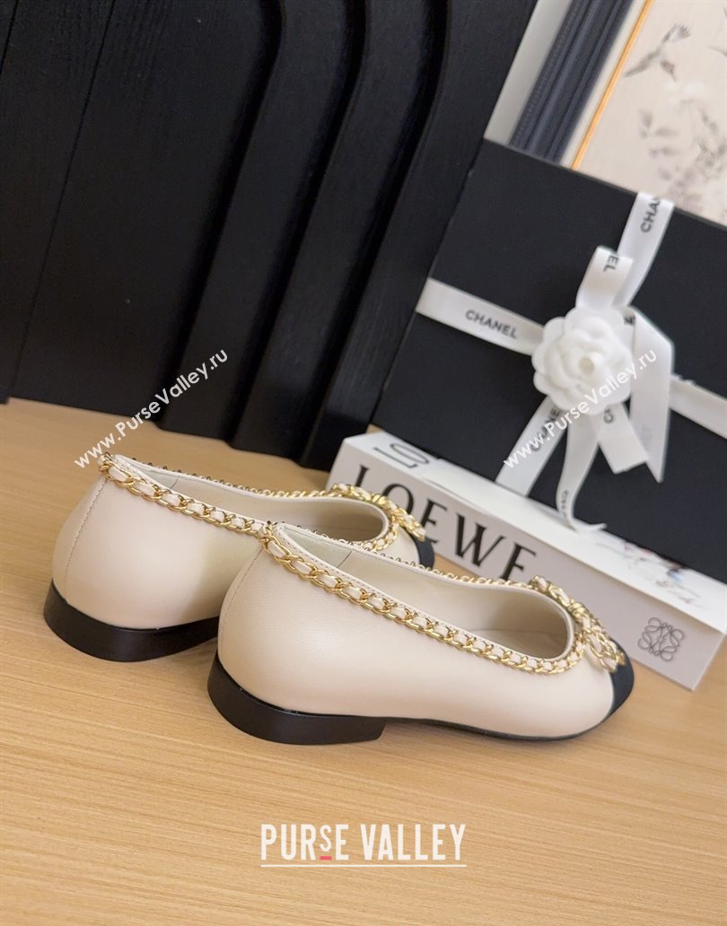 Chanel Calfskin Ballet Flats with Chain Bow White 2025 CH041605 (MD-250416044)