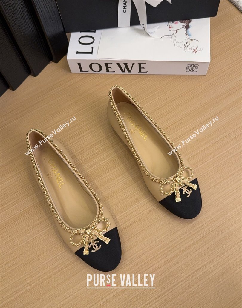 Chanel Calfskin Ballet Flats with Chain Bow Beige 2025 CH041605 (MD-250416045)