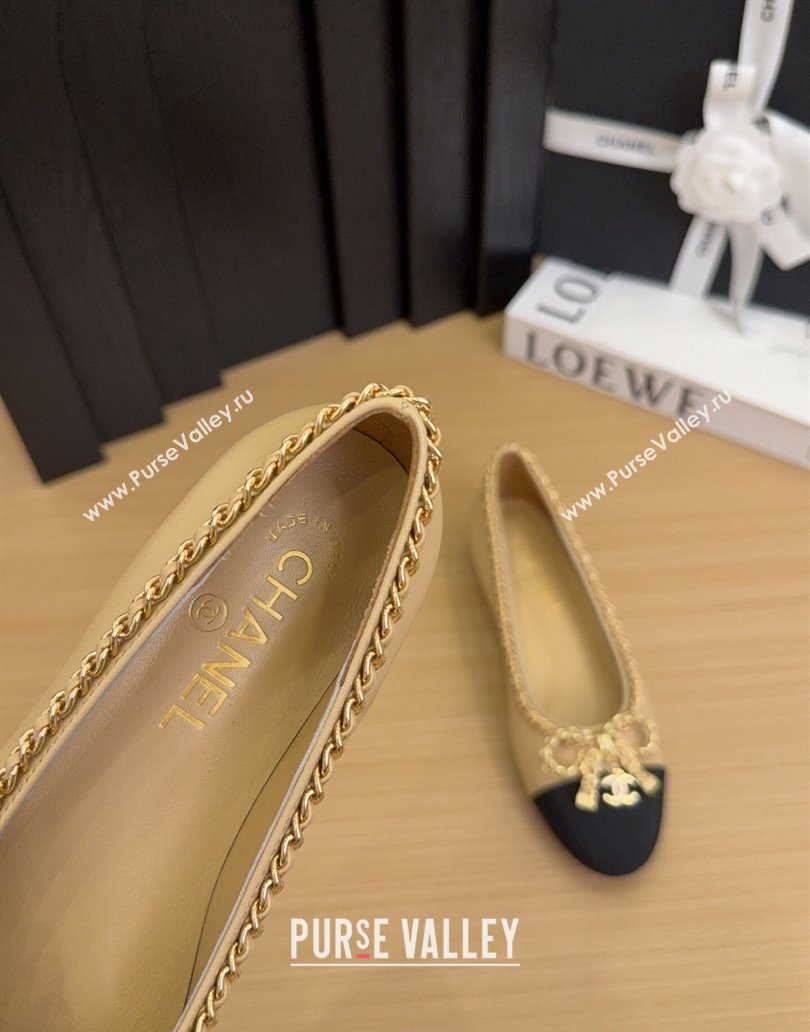 Chanel Calfskin Ballet Flats with Chain Bow Beige 2025 CH041605 (MD-250416045)