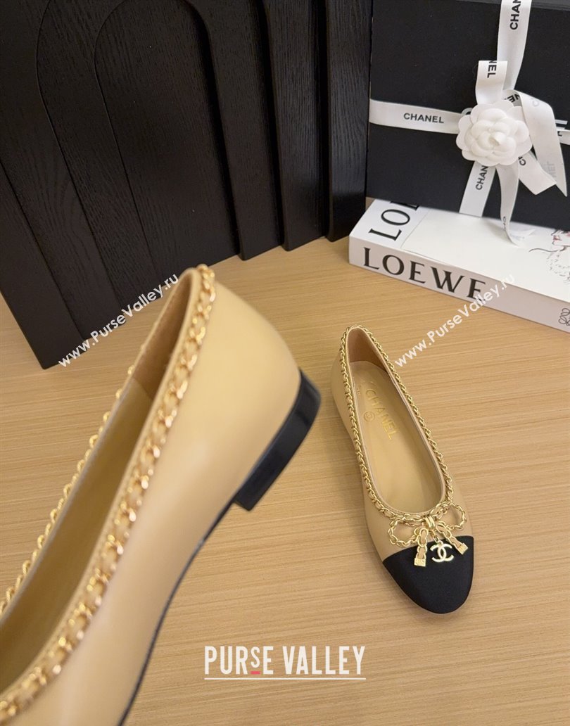Chanel Calfskin Ballet Flats with Chain Bow Beige 2025 CH041605 (MD-250416045)
