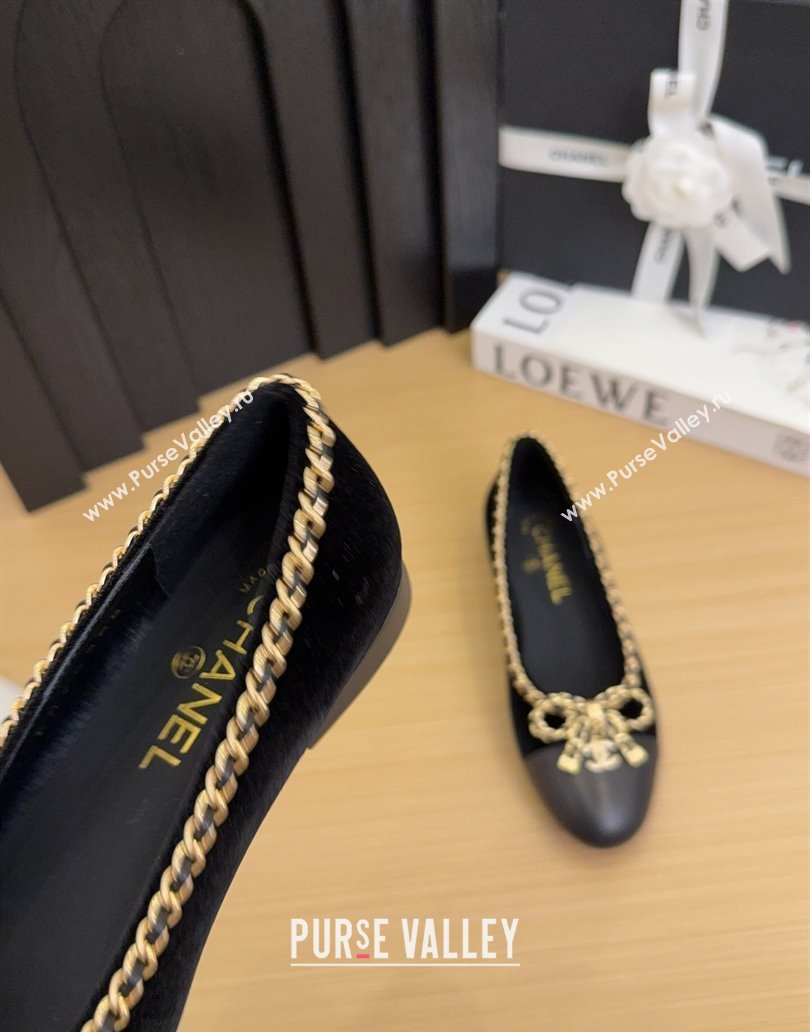 Chanel Velvet Ballet Flats with Chain Bow Black 2025 CH041605 (MD-250416046)