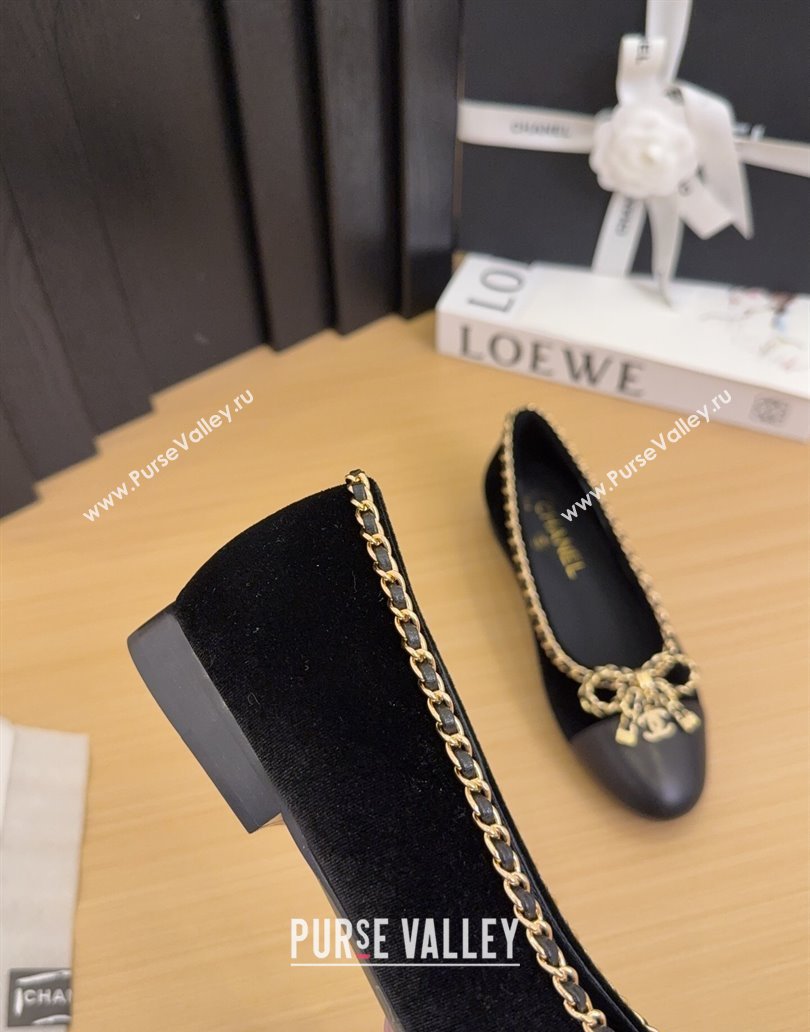 Chanel Velvet Ballet Flats with Chain Bow Black 2025 CH041605 (MD-250416046)