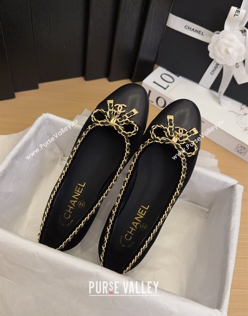 Chanel Velvet Ballet Flats with Chain Bow Black 2025 CH041605 (MD-250416046)