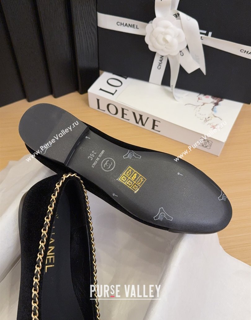 Chanel Velvet Ballet Flats with Chain Bow Black 2025 CH041605 (MD-250416046)
