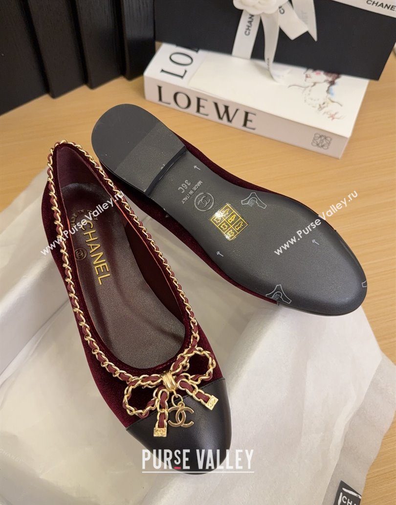 Chanel Velvet Ballet Flats with Chain Bow Burgundy 2025 CH041605 (MD-250416047)