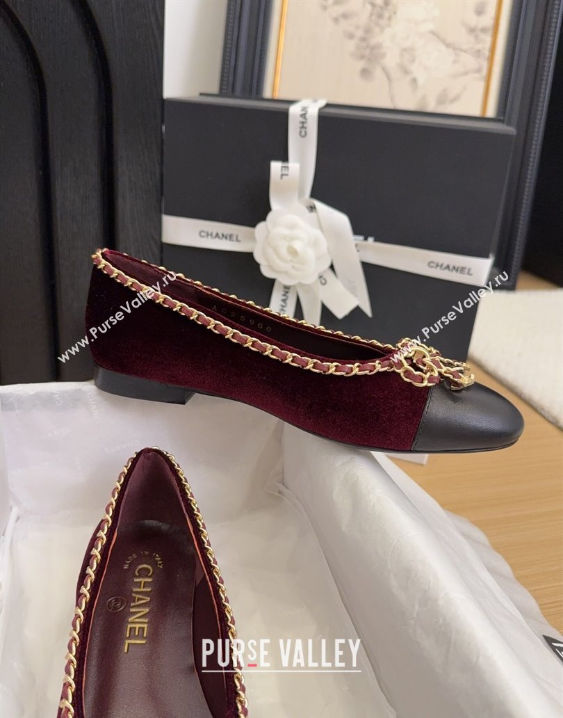 Chanel Velvet Ballet Flats with Chain Bow Burgundy 2025 CH041605 (MD-250416047)