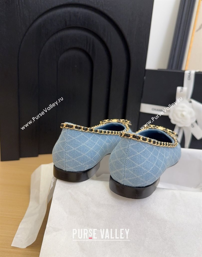 Chanel Quilted Denim Ballet Flats with Chain Bow Light Blue 2025 CH041605 (MD-250416049)