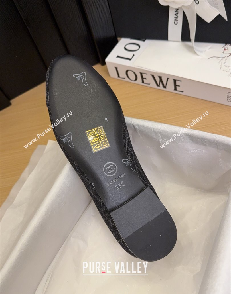 Chanel Quilted Denim Ballet Flats with Chain Bow Black 2025 CH041605 (MD-250416050)