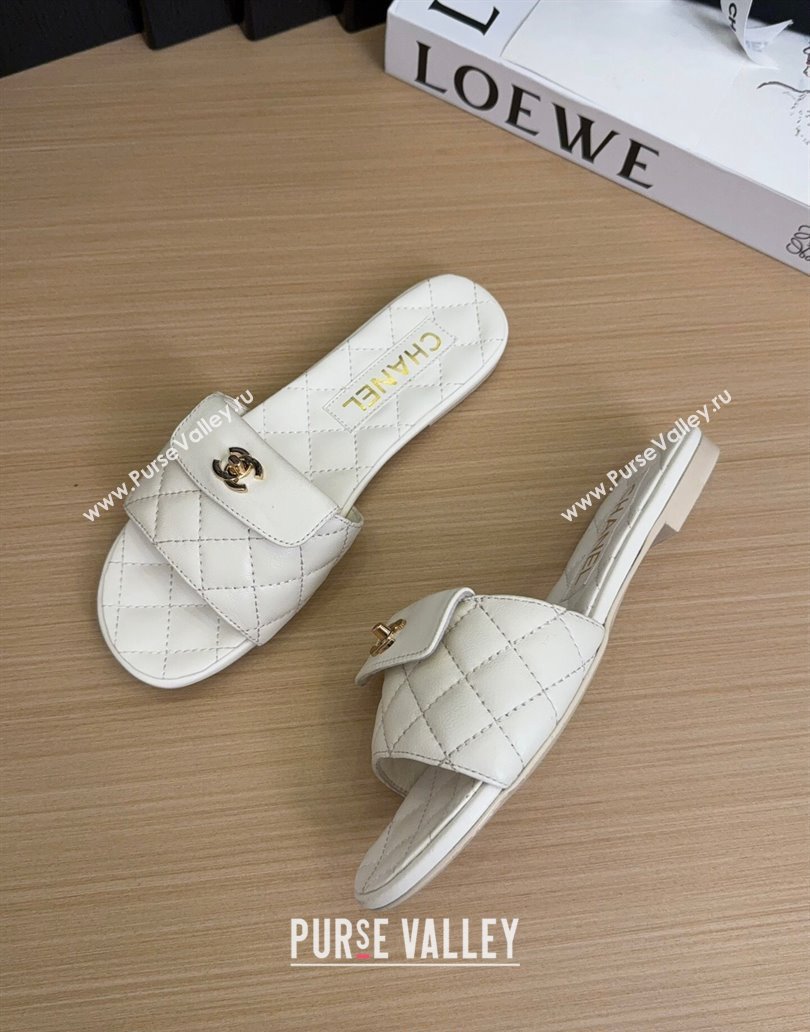 Chanel Lambskin Flat Slides Sandal with CC Foldover White 2025 CH041606 (MD-250416051)