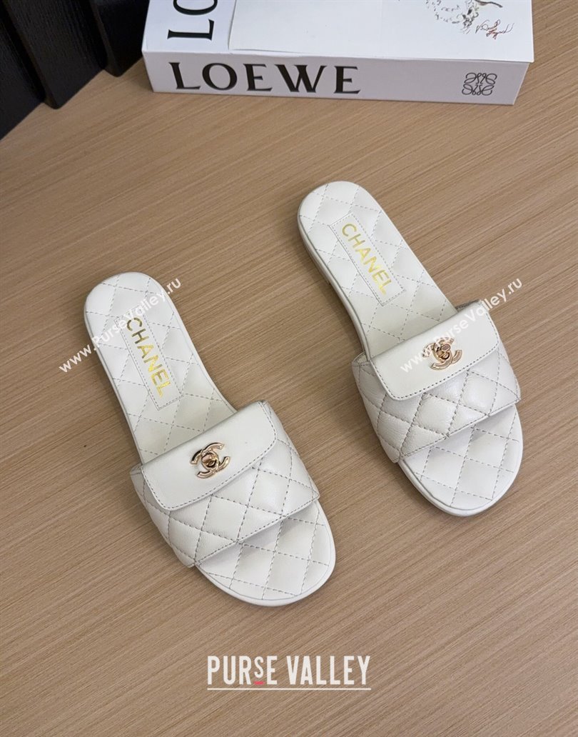 Chanel Lambskin Flat Slides Sandal with CC Foldover White 2025 CH041606 (MD-250416051)