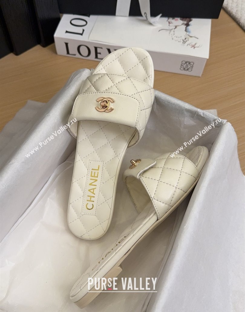 Chanel Lambskin Flat Slides Sandal with CC Foldover White 2025 CH041606 (MD-250416051)