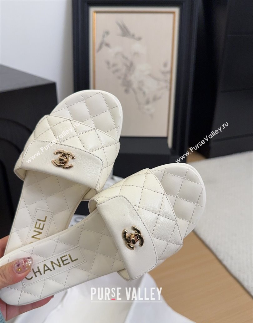 Chanel Lambskin Flat Slides Sandal with CC Foldover White 2025 CH041606 (MD-250416051)